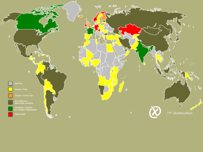 Darstellung 1: Weltkarte zum Status von Elektronischen Wahlen